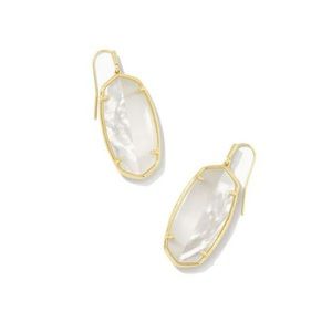 Kendra Scott Elle Gold Tone Intarsia Drop Earrings in White Intarsia NWT